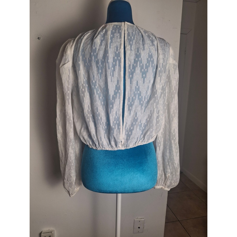 Sandro Paris White Gold Metallic Pinstripe Clip Dot Puff Sleeve Blouse Top S - Picture 6 of 8